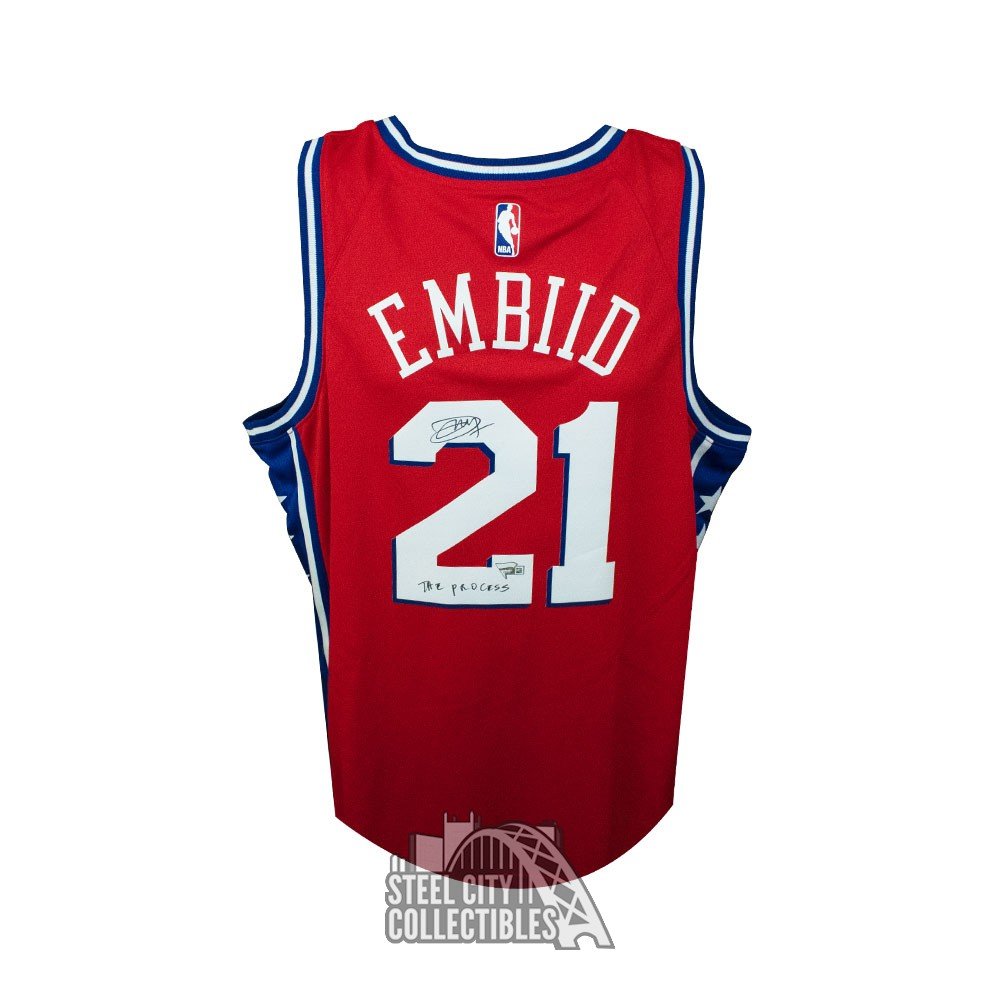 Joel Embiid Philadelphia 76ers Signed Autographed Red #21 Jersey