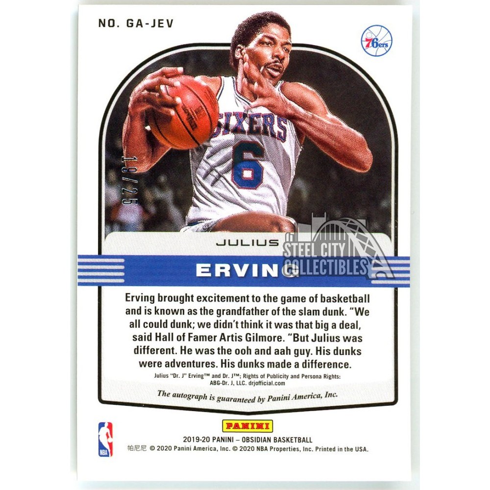 Julius Erving 2019-20 Panini Obsidian Galaxy Green Autograph Card