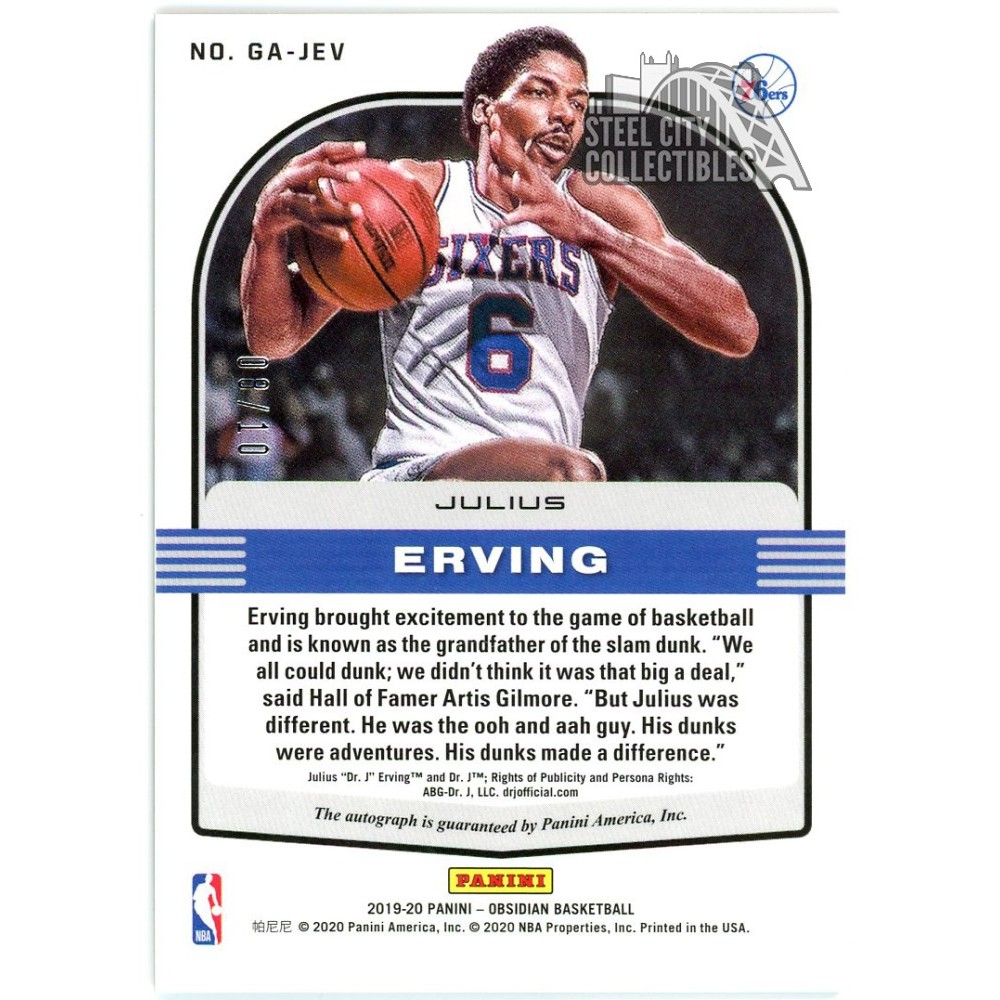 Julius Erving 2019-20 Panini Obsidian Galaxy Gold Autograph Card