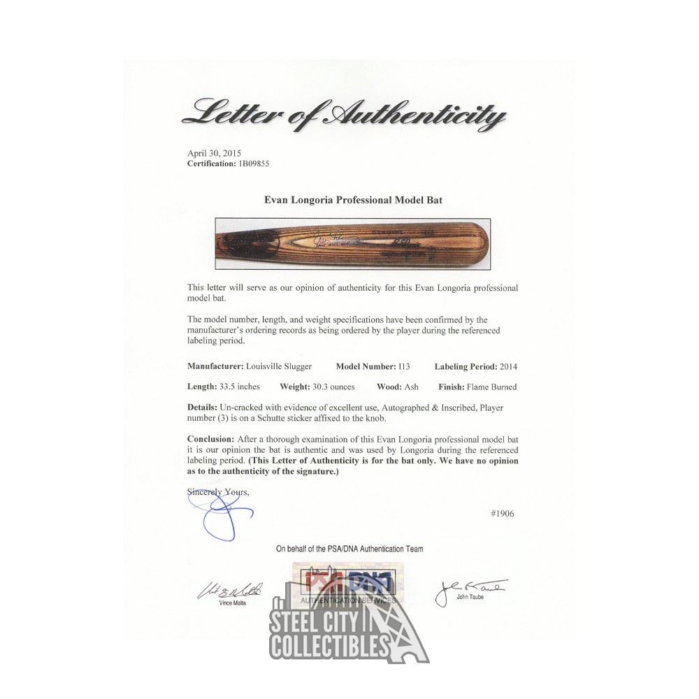 Evan Longoria Autographed Game Used 2014 Louisville Slugger