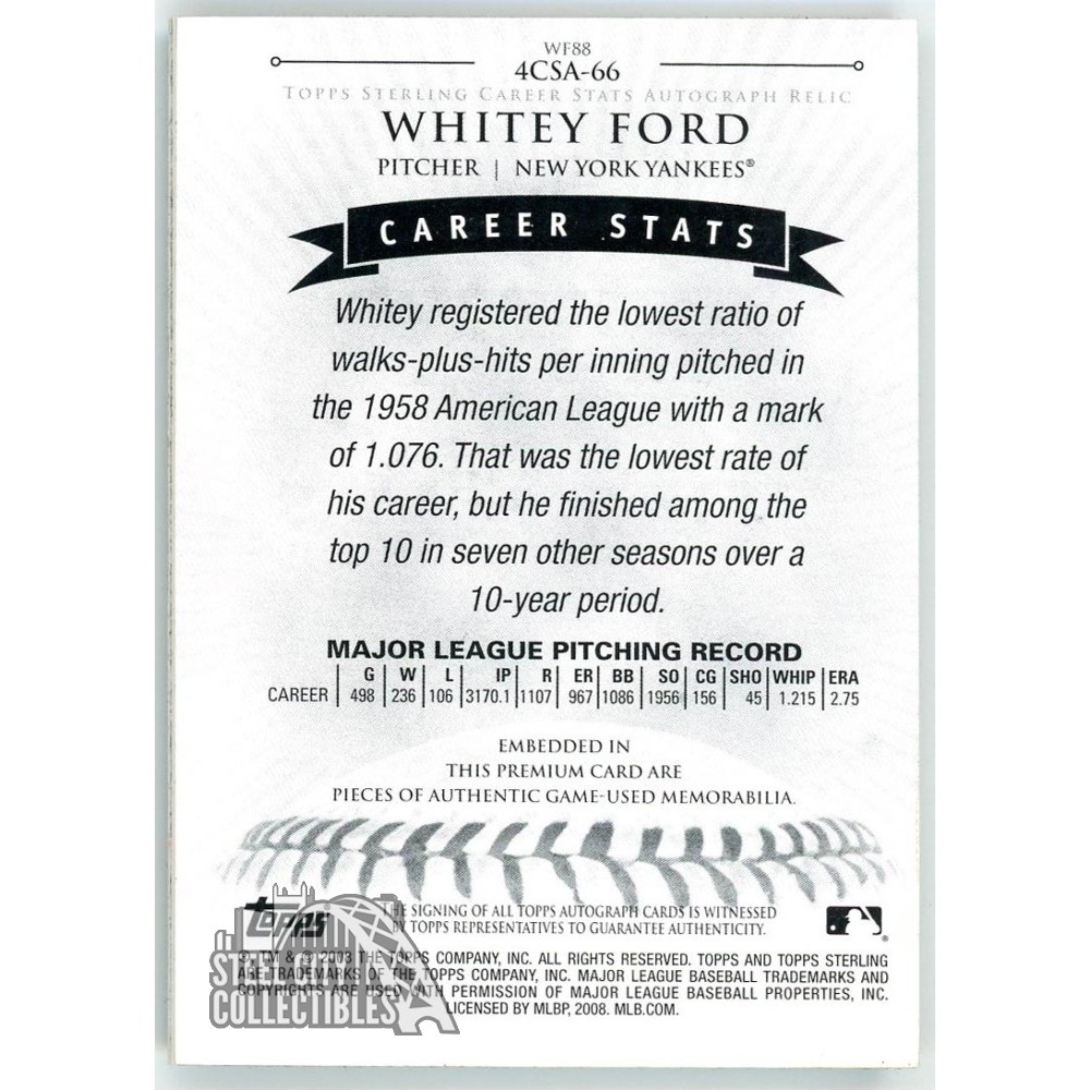 Whitey Ford 2008 Topps Sterling Blue Quad Patch Auto Card #WF88