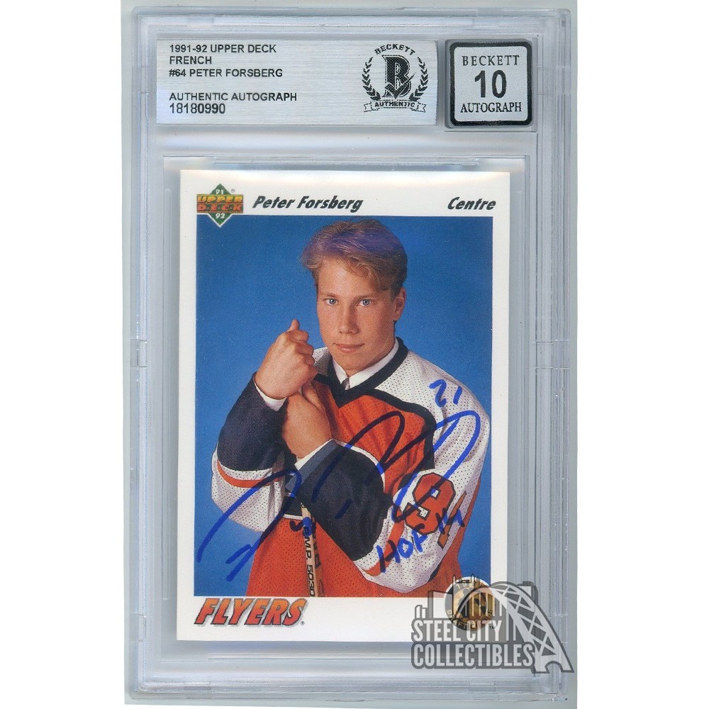 Peter Forsberg 1991-92 Upper Deck French Rookie Autograph HOF 14 Card #64  BAS 10 | Steel City Collectibles