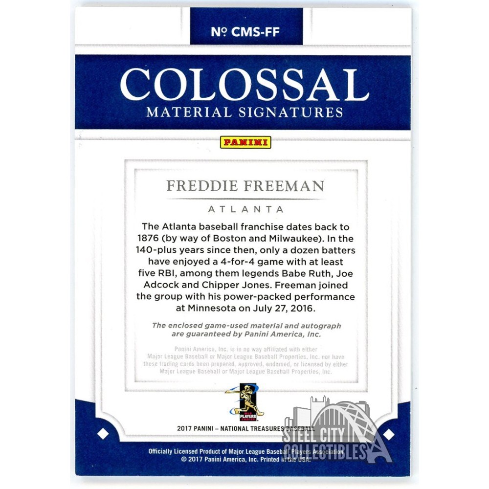 Freddie Freeman 2017 Panini National Treasures Colossal Patch