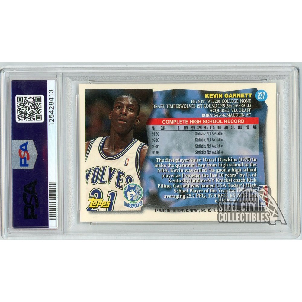 Kevin Garnett 1995-96 Topps Autograph Rookie Card #237 PSA 9 PSA