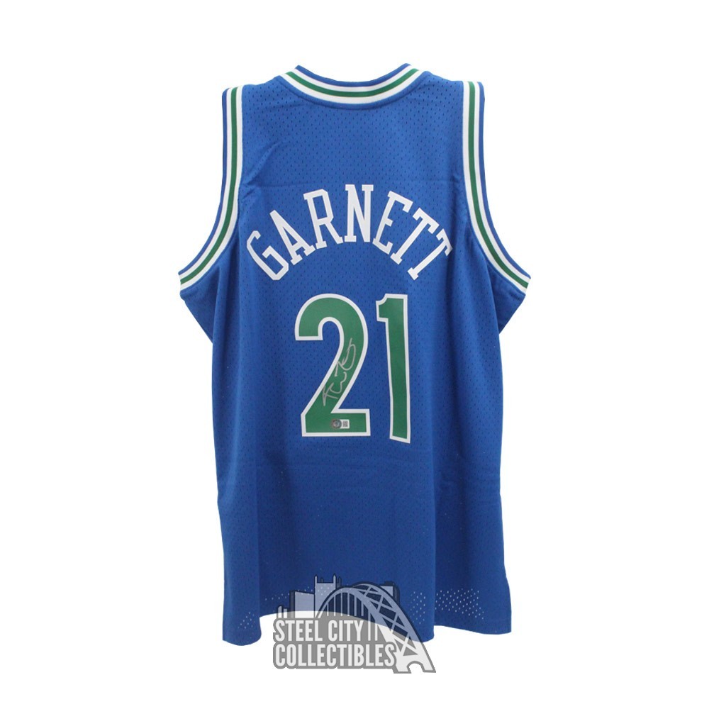 Timberwolves Kevin Garnett Signed Blue 2003-04 M&N HWC Jersey BAS Witnessed