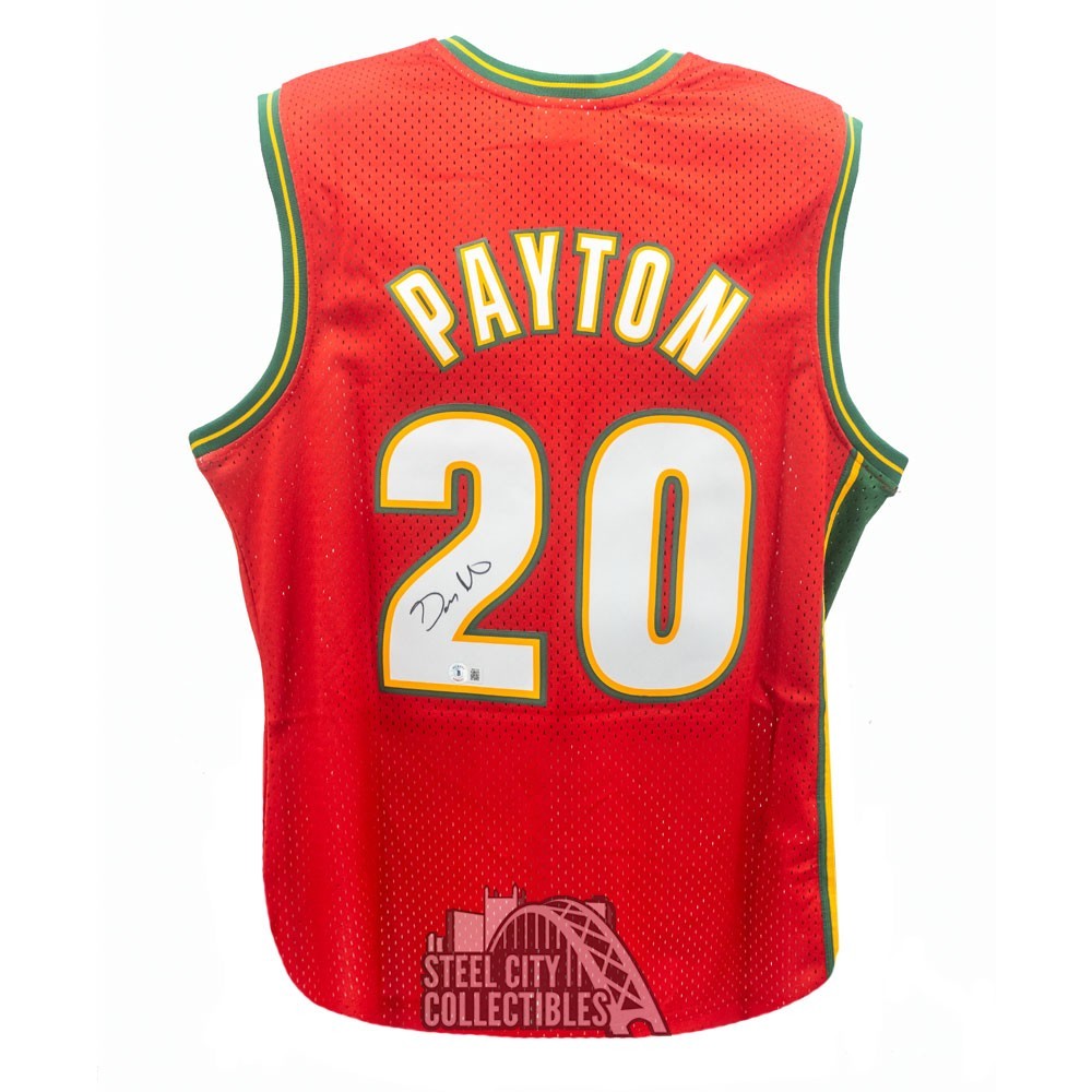 Gary Payton Autographed Seattle Mitchell & Ness Red Basketball Jersey (XL)  - BAS