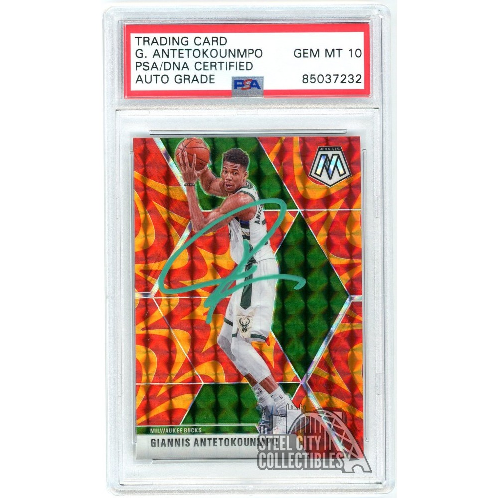 Giannis Antetokounmpo 2019-20 Panini Mosaic Orange Prizm Auto Card