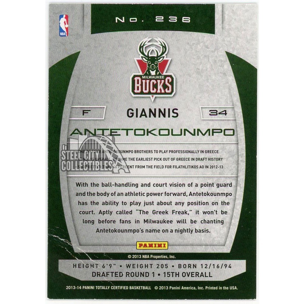 Giannis Antetokounmpo 2013-14 Panini Totally Certified Rookie Card