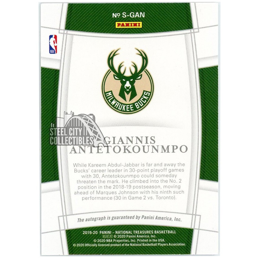 Giannis Antetokounmpo 2019-20 Panini National Treasures Signatures