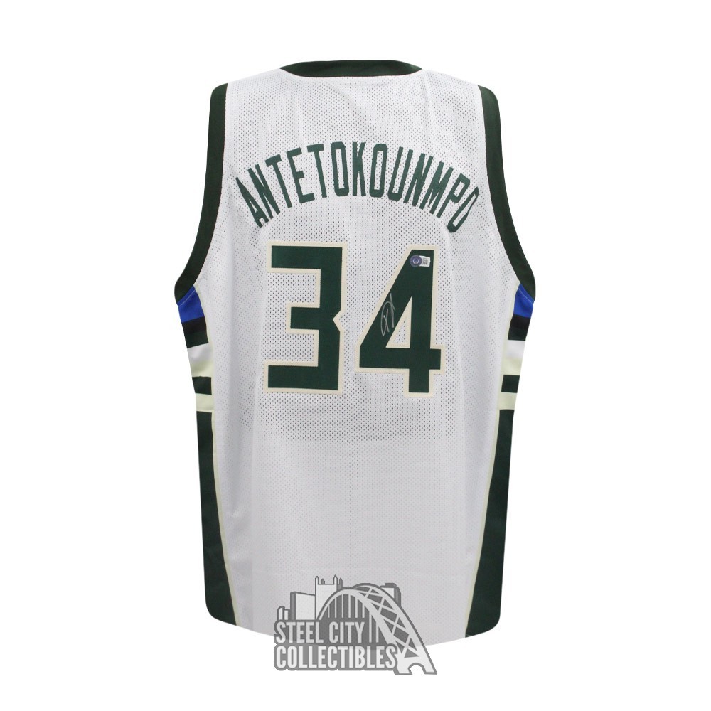 Milwaukee Giannis Antetokounmpo Autographed White Jersey Beckett BAS