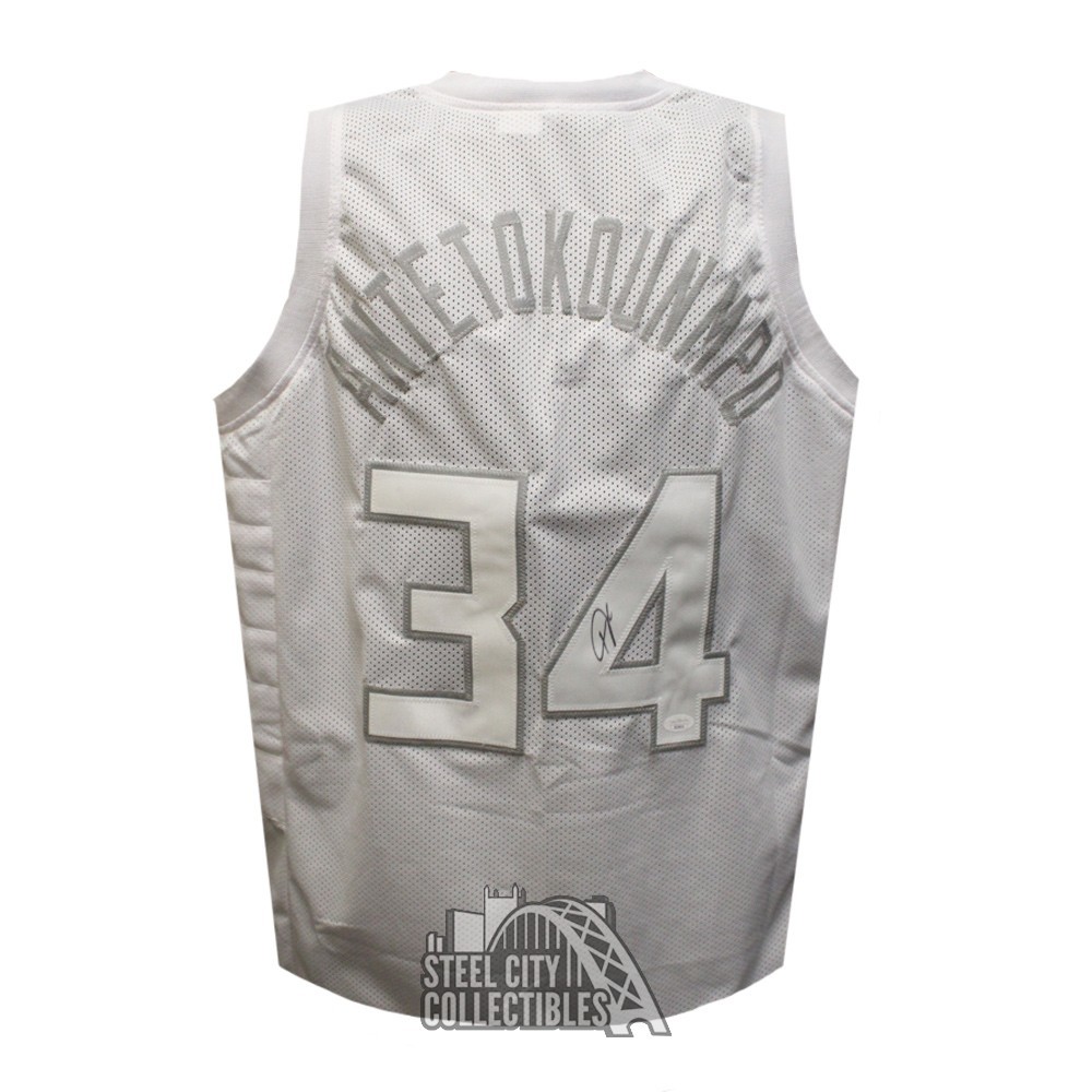 Giannis Antetokounmpo Autographed Milwaukee Custom White on White  Basketball Jersey - BAS