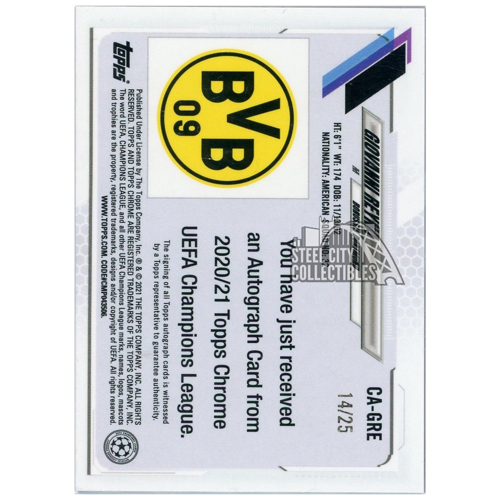 Giovanni Reyna 2020-21 Topps Chrome UEFA Champions League Orange