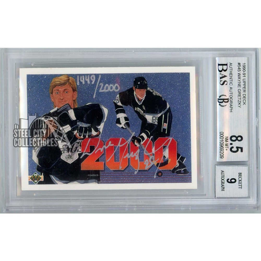 Wayne Gretzky 1990-91 Upper Deck 2,000th Point Autograph Card #545 /2000  BGS 8.5 BAS 9 (Small Chip) | Steel City Collectibles