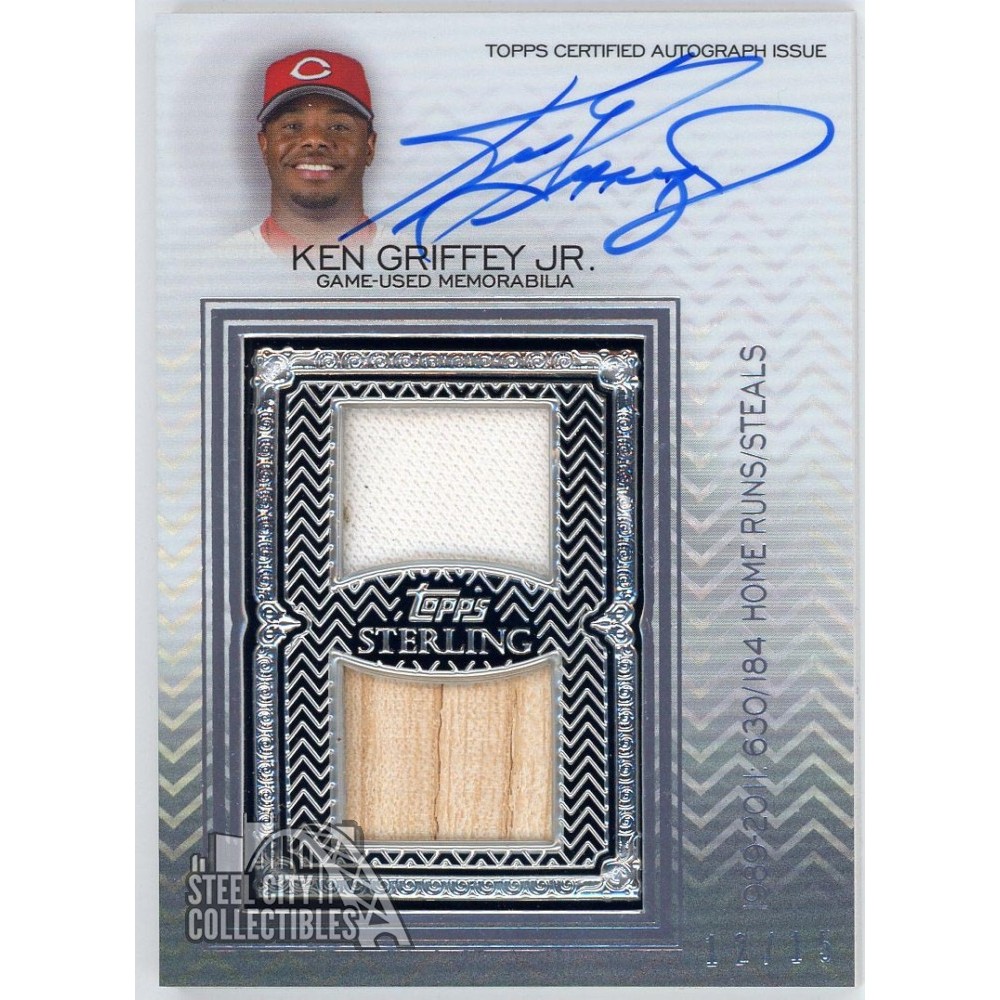 Ken Griffey Jr. 2021 Topps Sterling Swings Dual Relic Auto Card