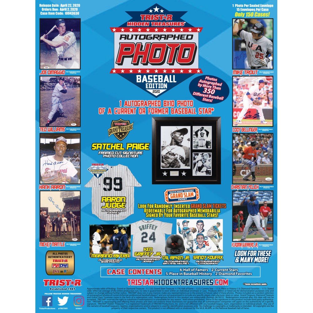 2020 Tristar Hidden Treasures Autographed 8x10 Photo Baseball 