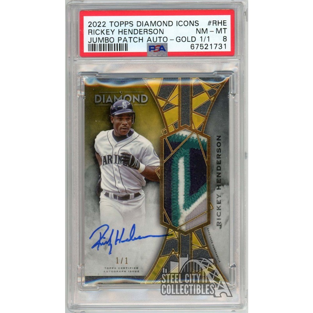 Rickey Henderson 2022 Topps Diamond Icons Patch Autograph Card