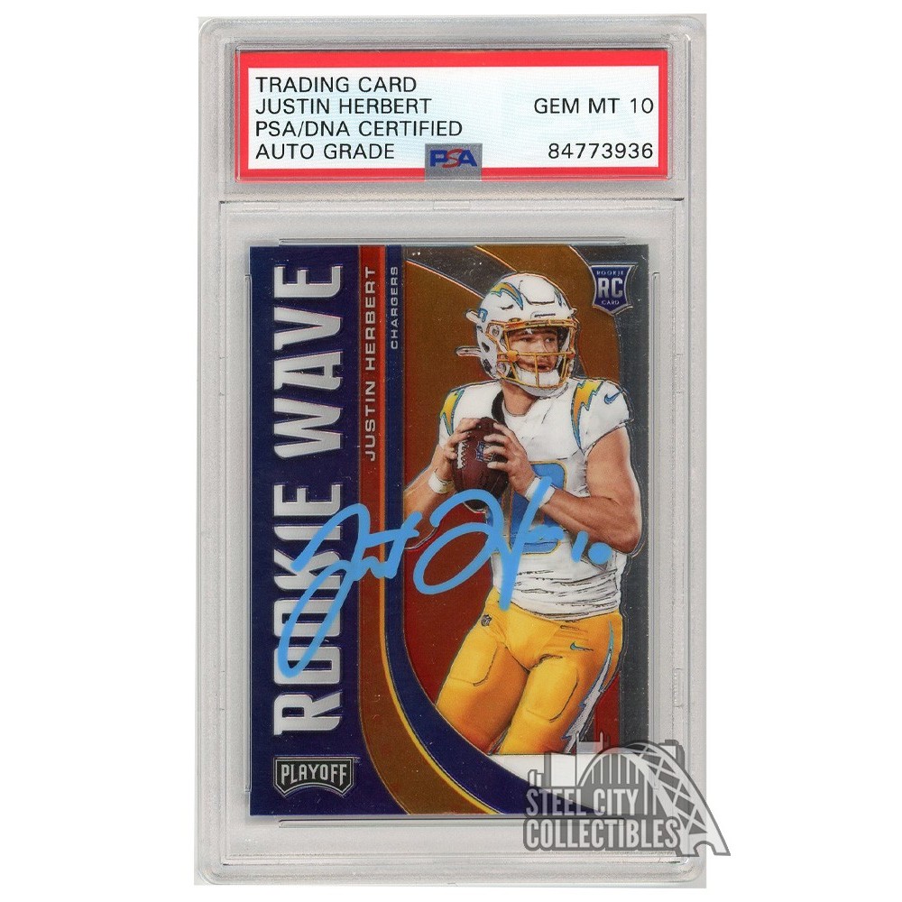 justin herbert graded rookie cards 2020 Leaf Draft Card #03 (Gem Mint 10)  1st Chargers Justin Herbert 2020 Panini