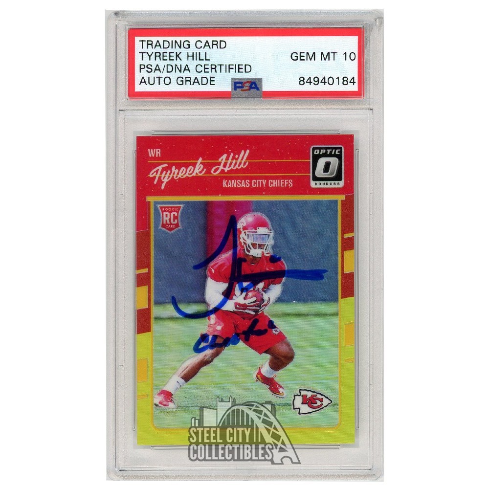 Tyreek Hill 2016 Panini Donruss Optic Red Yellow "Cheetah" Autograph Rookie  Card #117 PSA/DNA 10