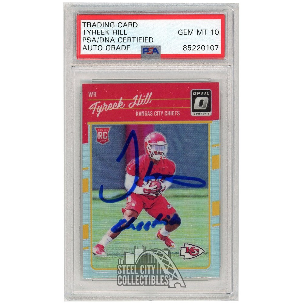 tyreek hill graded card 2016 Panini Playoff Autograph Rookie #283 PSA/DNA 10 ensuring its authenticity and collectability NFL Tyreek Hill Signed Trading