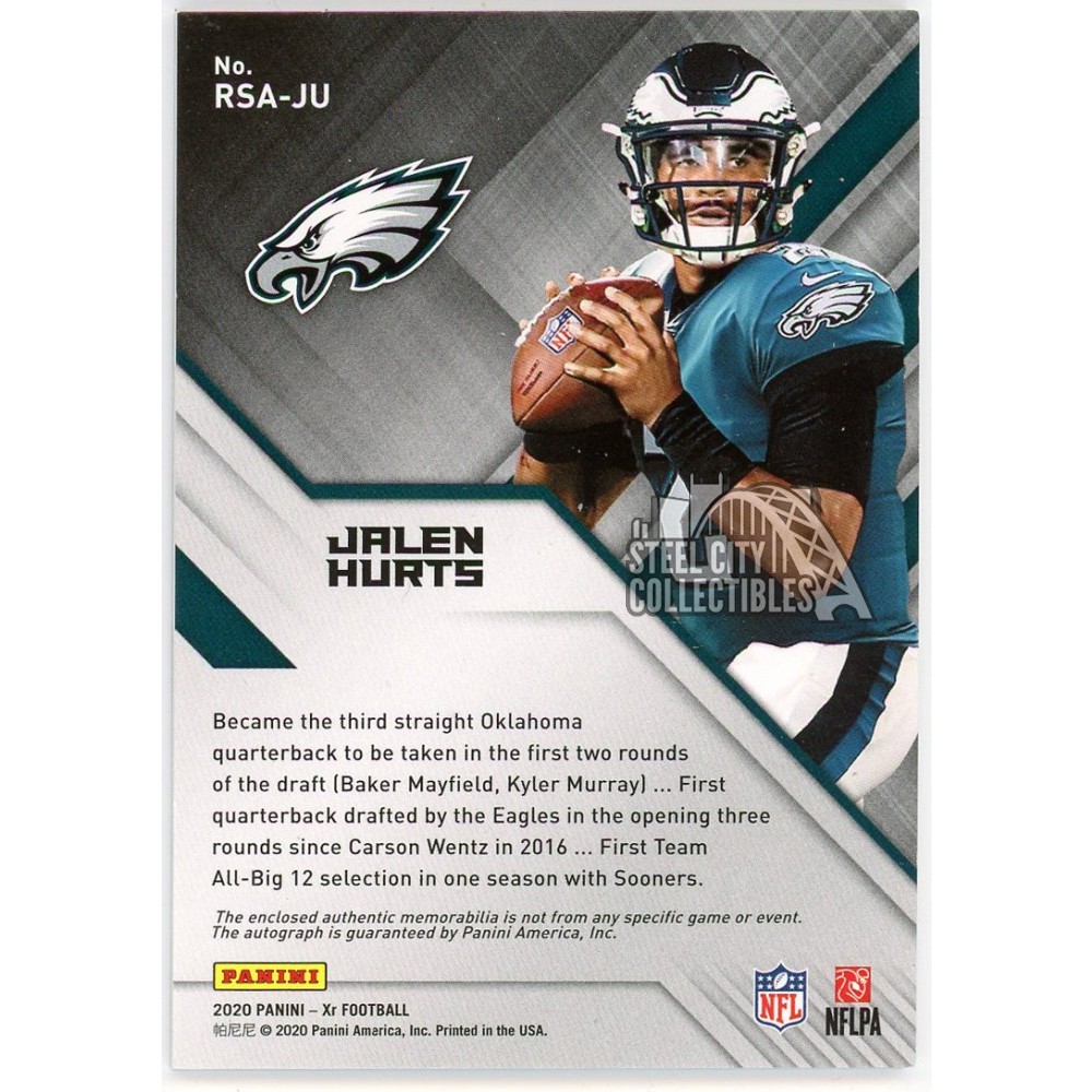 Jalen Hurts 2020 Panini XR Orange Rookie Patch Autograph Card #RSA