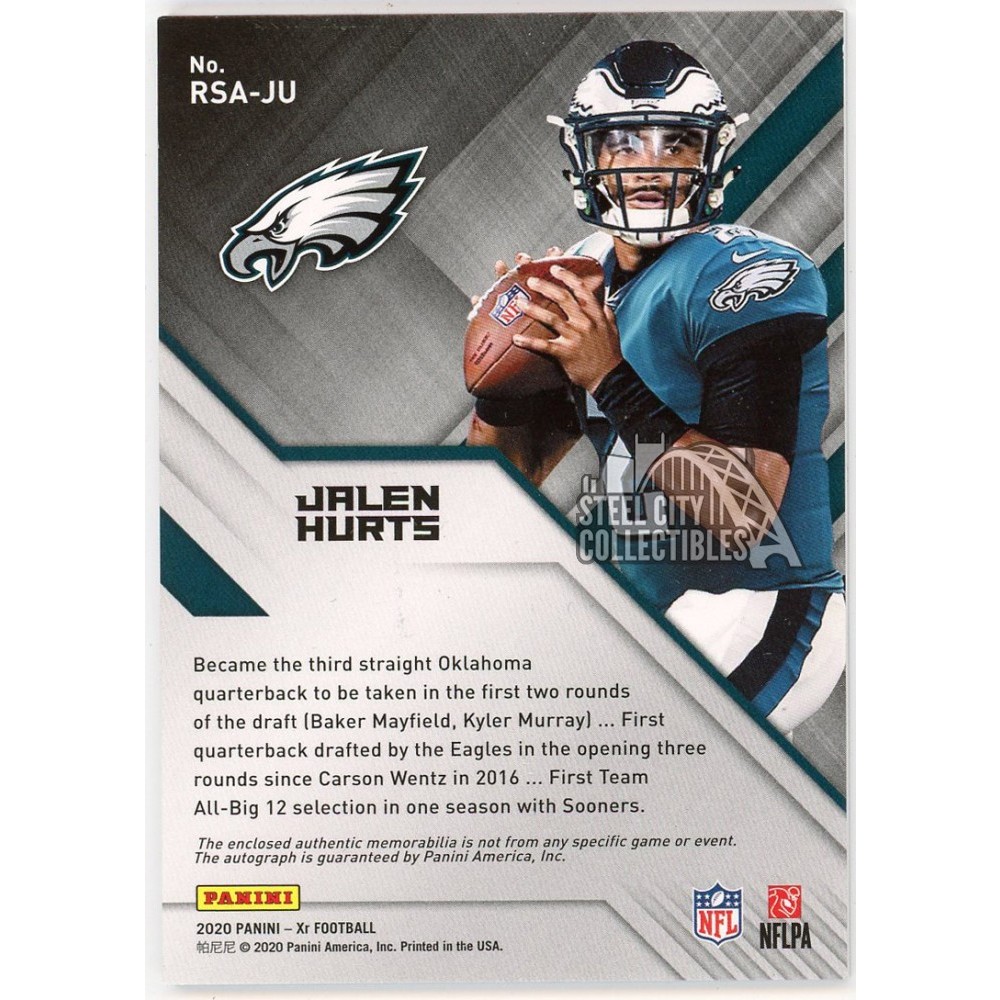 Jalen Hurts 2020 Panini XR Gold Rookie Patch Autograph Card #RSA