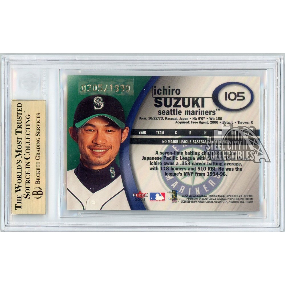 Ichiro 2001 Fleer E-X Rookie Card #105 205/1999 BGS 9.5 | Steel