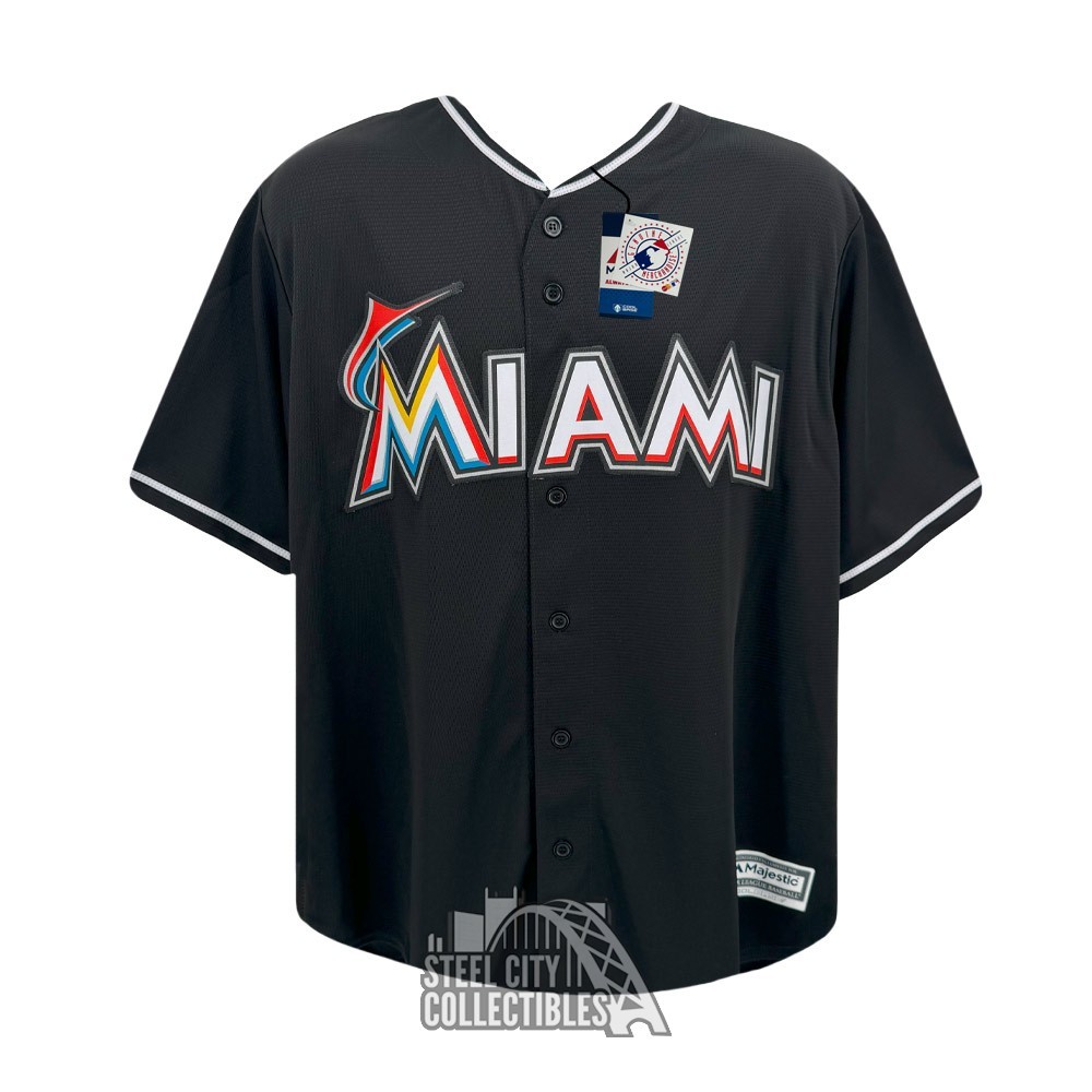 ICHIRO Majestic Miami Marlins ユニフォーム Ichiro Suzuki Autographed Miami Marlins Majestic Black Baseball