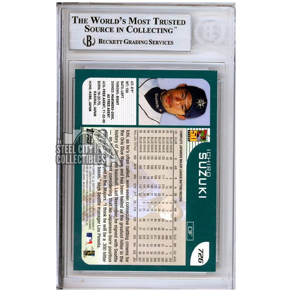 Ichiro Suzuki 2001 Topps Rookie Autograph Card #726 BAS