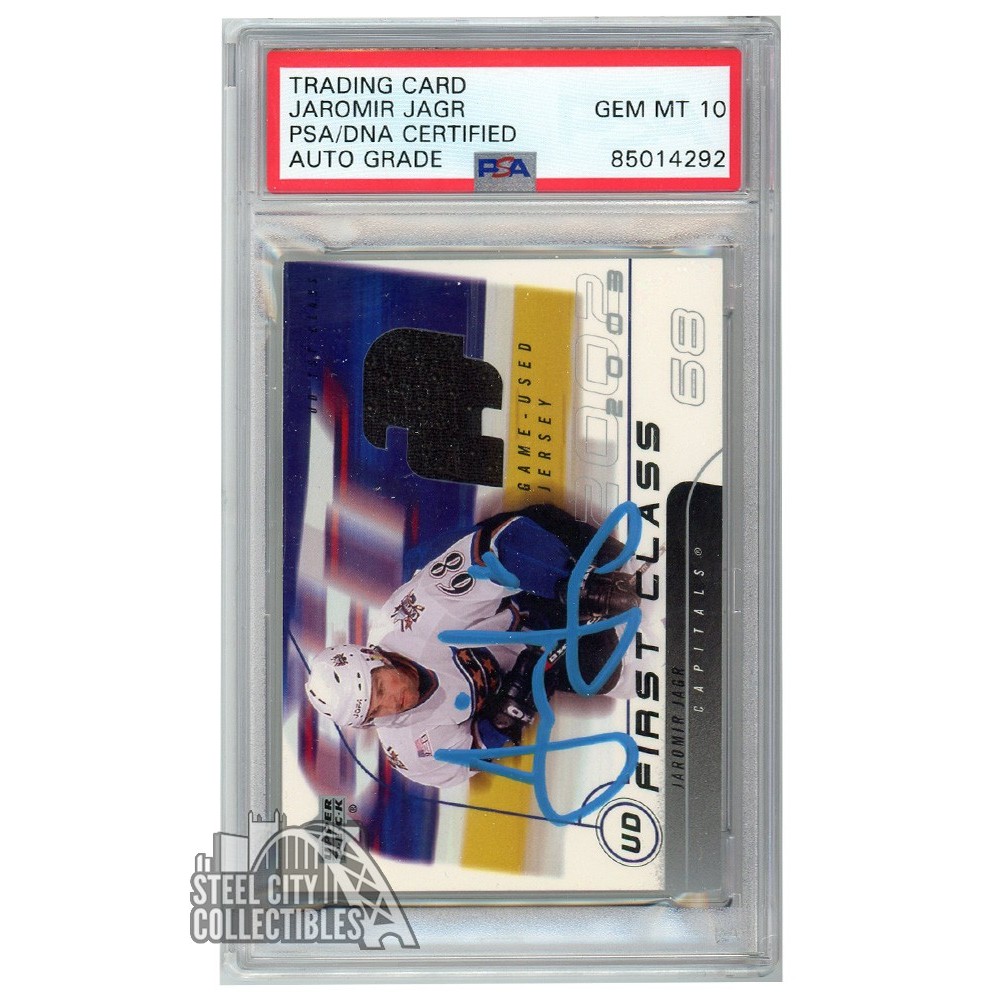 Jaromir Jagr 2002-03 Pacific Private Stock Jersey Autograph Card #100  PSA/DNA 10 (Light Blue)