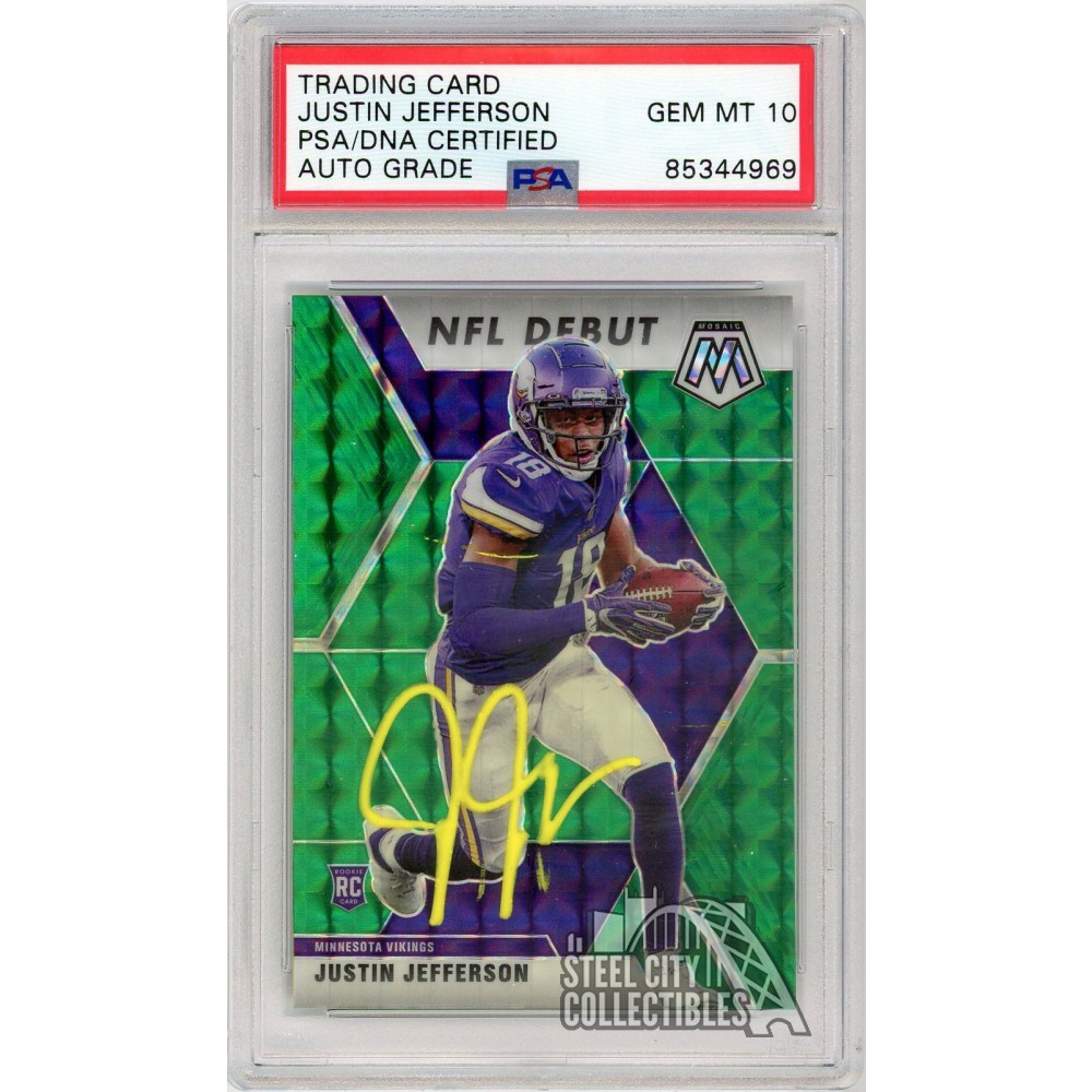 Justin Jefferson 2020 Panini Mosaic NFL Debut Green Autograph