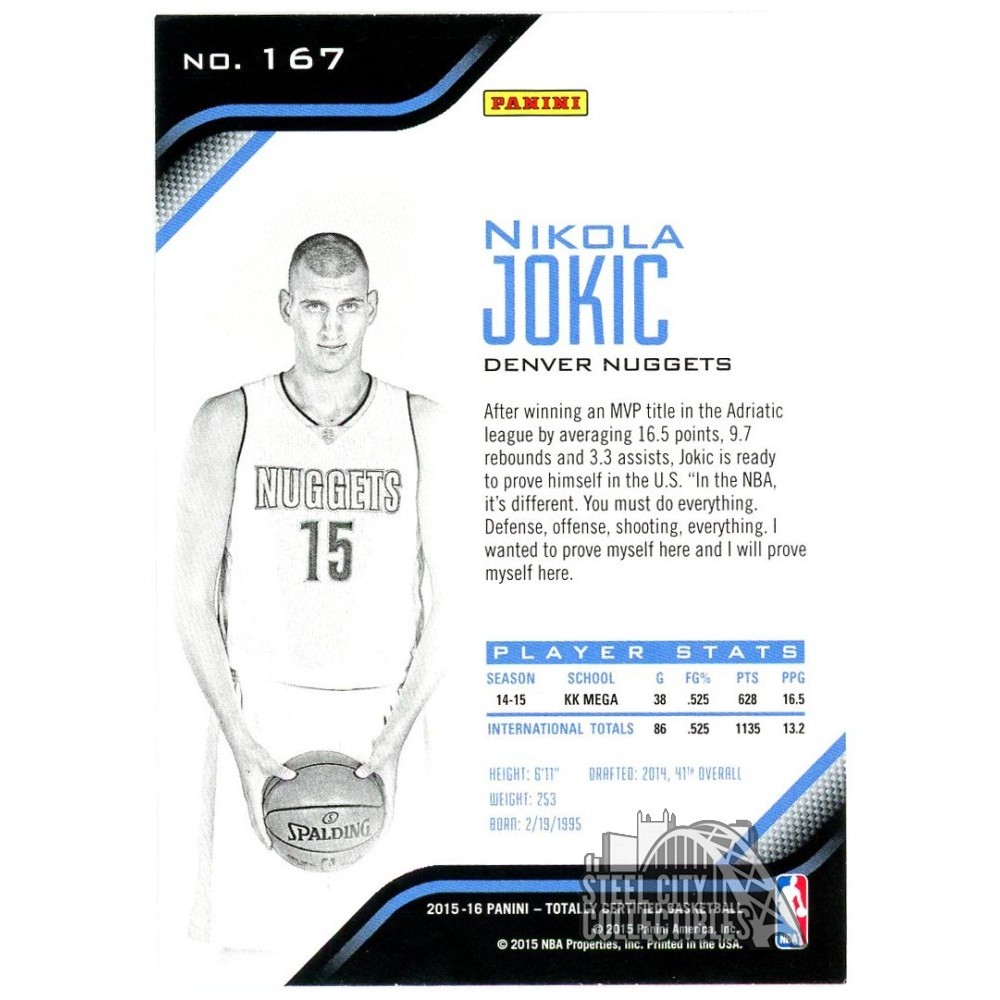 Nikola Jokic 2015-16 Panini Totally Certified Rookie Card #167