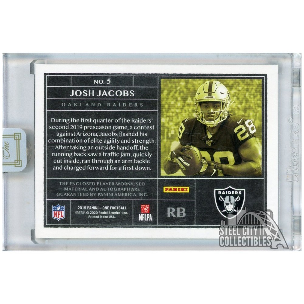 Josh Jacobs 2019 Panini One Autograph Rookie Laundry Tag Patch