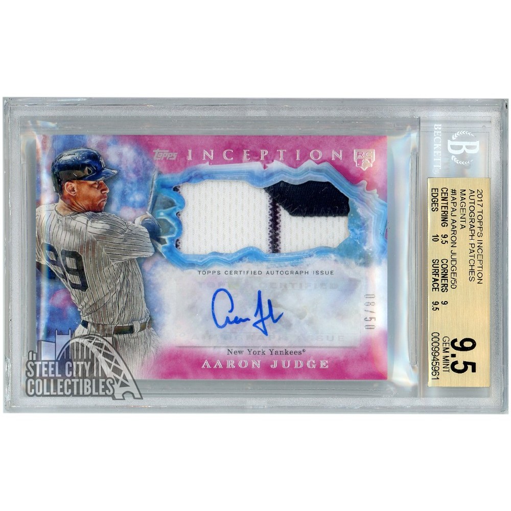 Aaron Judge 2017 Topps Inception Baseball Magenta Rookie Autograph Patch  Card 08/50 BGS 9.5