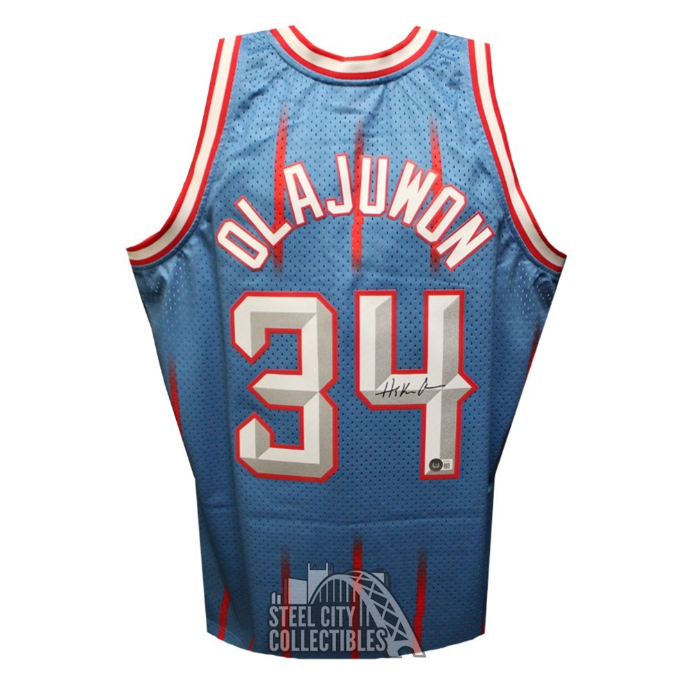 Rockets Hakeem Olajuwon HOF 08 Signed Navy Blue Mitchell