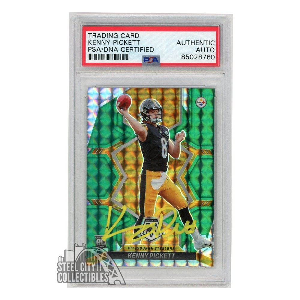 Kenny Pickett 2022 Panini Mosaic Green Autograph Rookie Card 301 PSA/DNA (Yellow) Steel City