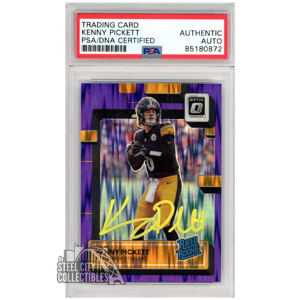 Kenny Pickett 2022 Panini Optic Purple Shock Autograph Rookie Card 201 PSA/DNA (Yellow) Steel