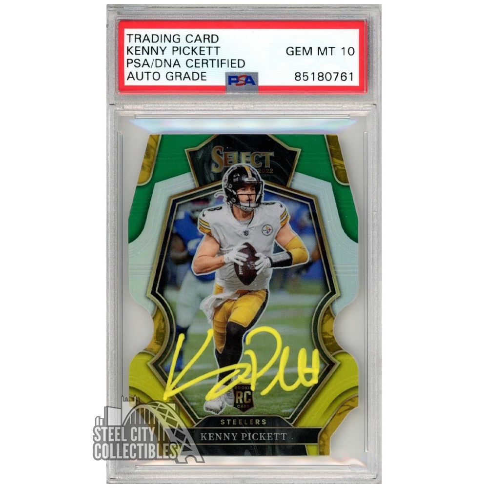 Kenny Pickett 2022 Panini Select Premier Level Green Yellow Die Cut Autograph Rookie Card 182