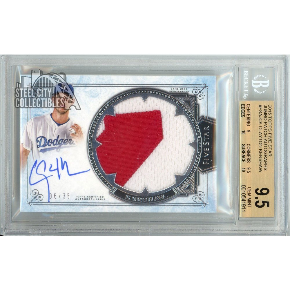 Clayton Kershaw 2015 Topps Five Star Jumbo Patch Autograph Card