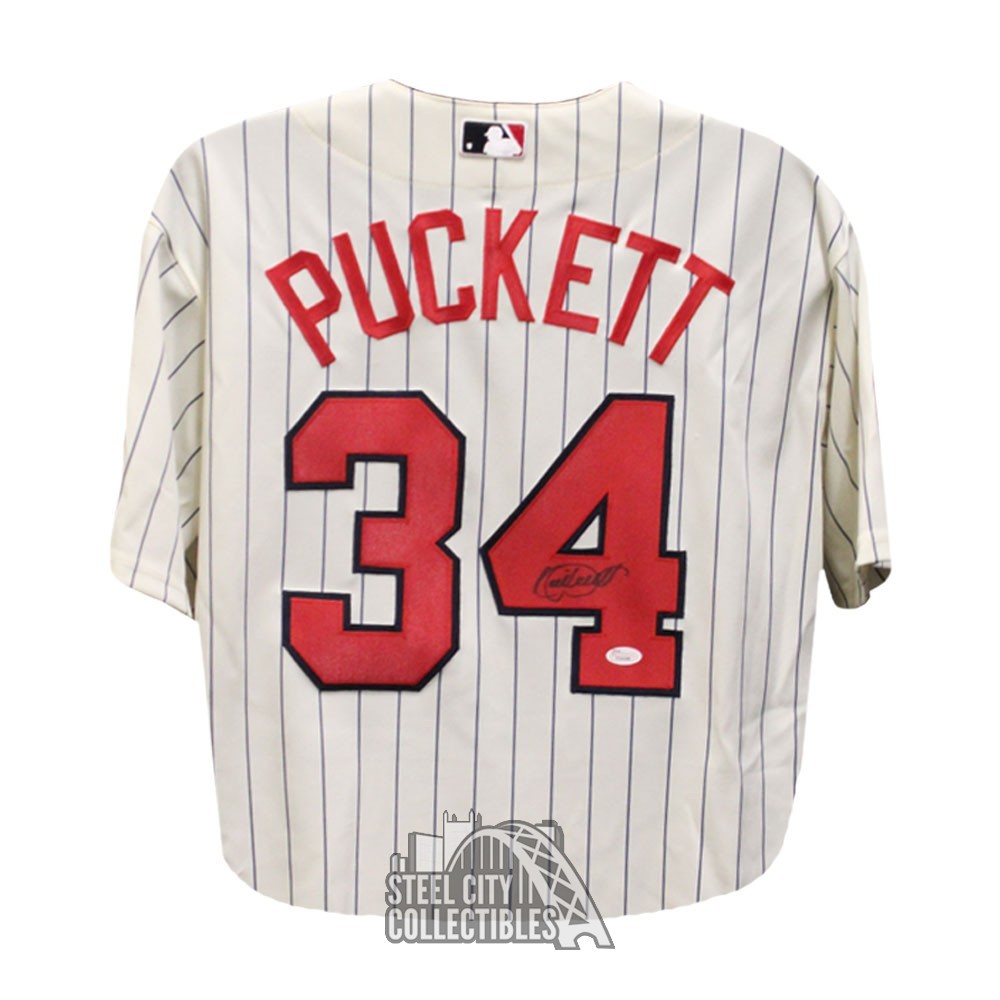 Kirby Puckett Autographed Minnesota Majestic White Pinstripe Baseball  Jersey - JSA LOA