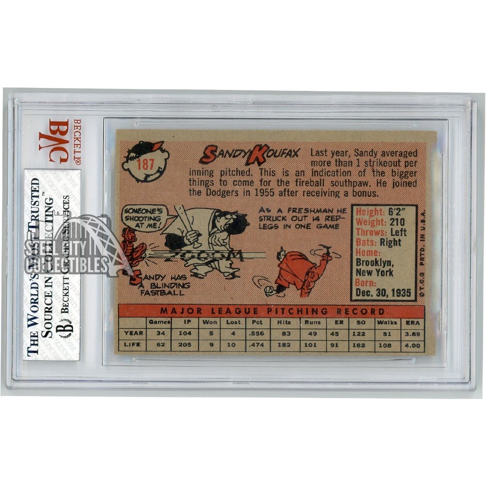 Sandy Koufax 1958 Topps Baseball Card #187 BVG 5 Excellent | Steel