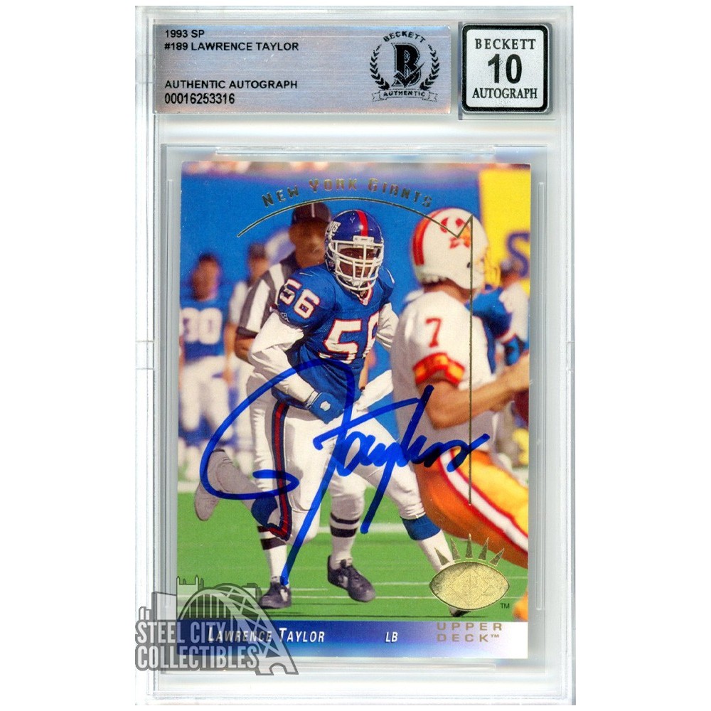 Lawrence Taylor 1993 SP Autograph Football Card #189 BAS 10