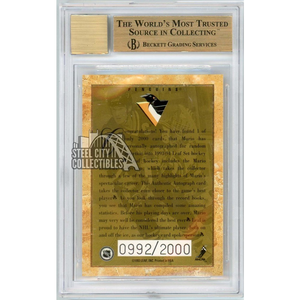 Mario Lemieux 1993-94 Leaf Autograph Card 992/2000 BGS 9.5 | Steel City  Collectibles