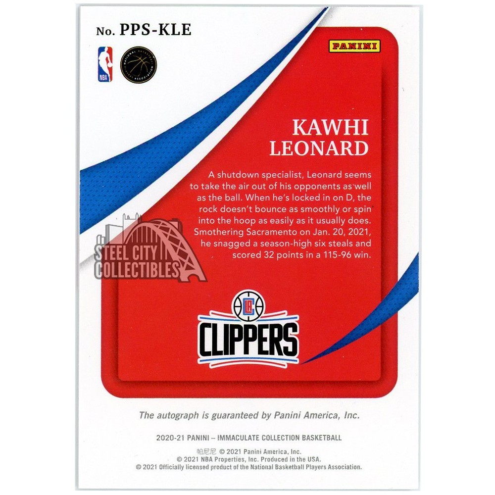 Kawhi Leonard 2020-21 Panini Immaculate Past & Present Autograph
