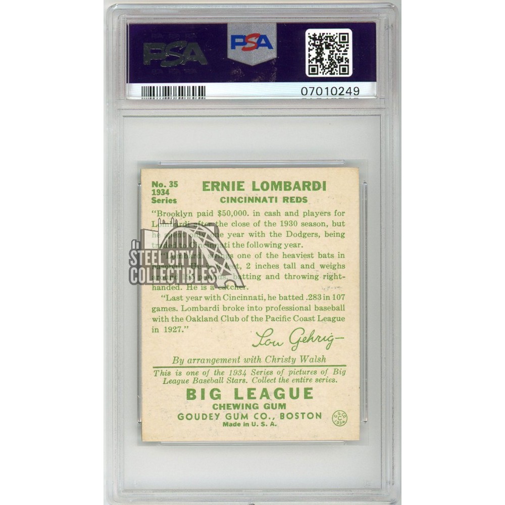 Ernie Lombardi 1934 Goudey Baseball Rookie Card #35 PSA 8 | Steel