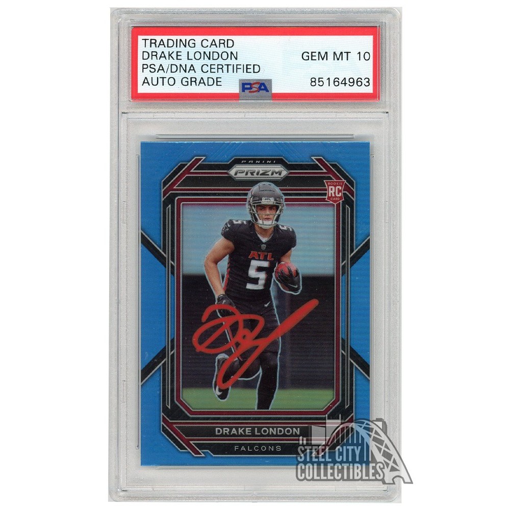 Drake London 2022 Panini Prizm Light Blue Autograph Rookie Card 308 Psa Dna 10 Red Steel Drake London 2022 Panini Prizm Light Blue Autograph Rookie Card 308 Psa Dna 10 Red Steel