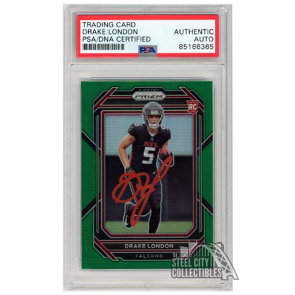 Drake London 2022 Panini Prizm Green Autograph Rookie Card 308 Psa Dna Red Steel City Drake London 2022 Panini Prizm Green Autograph Rookie Card 308 Psa Dna Red Steel City