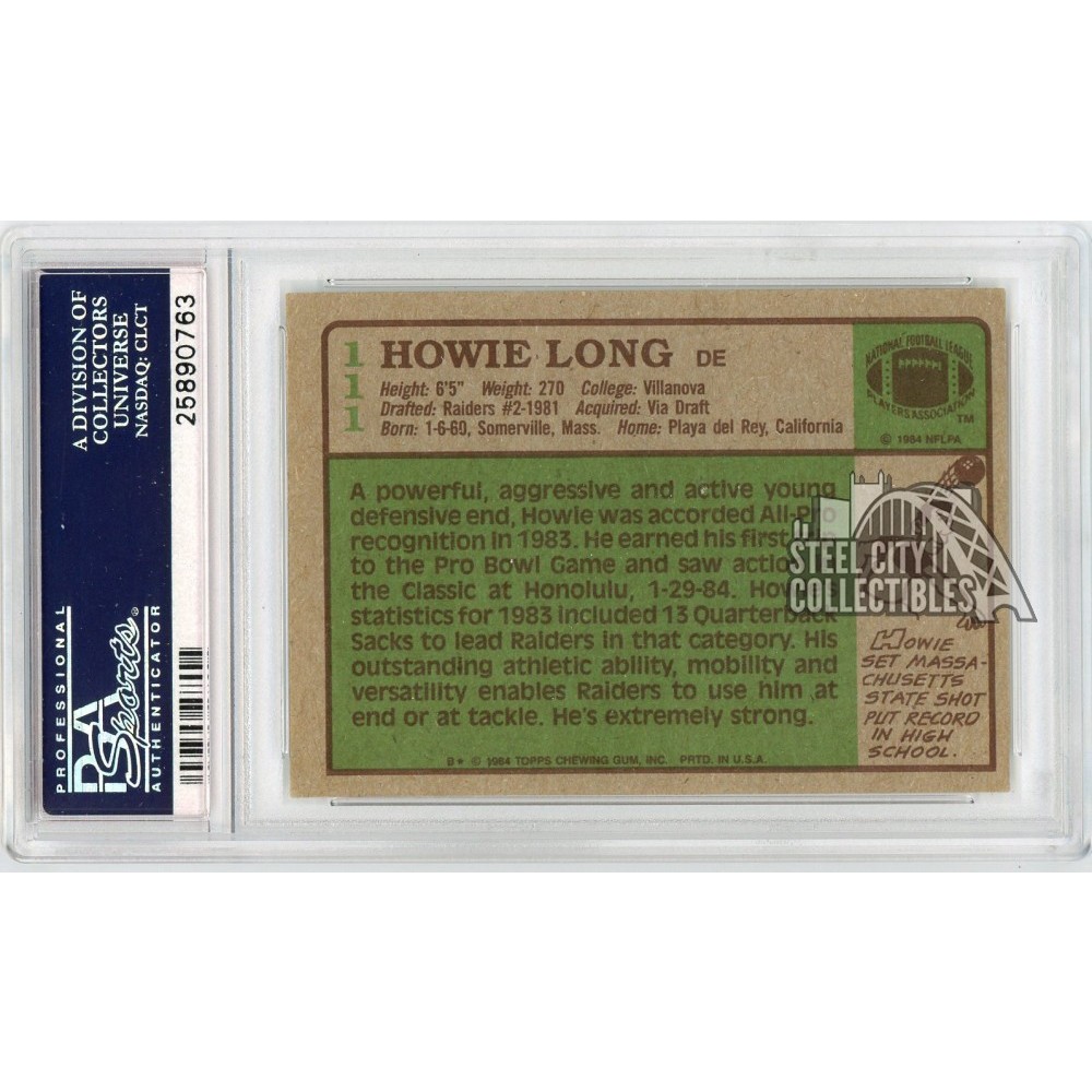 Howie Long 1984 Topps Autograph Rookie Card #111 PSA/DNA | Steel City  Collectibles, image size:1000x1000