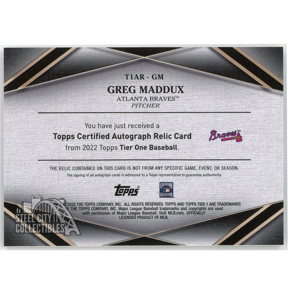Greg Maddux 2022 Topps Tier One Relic Autograph Card #T1AR