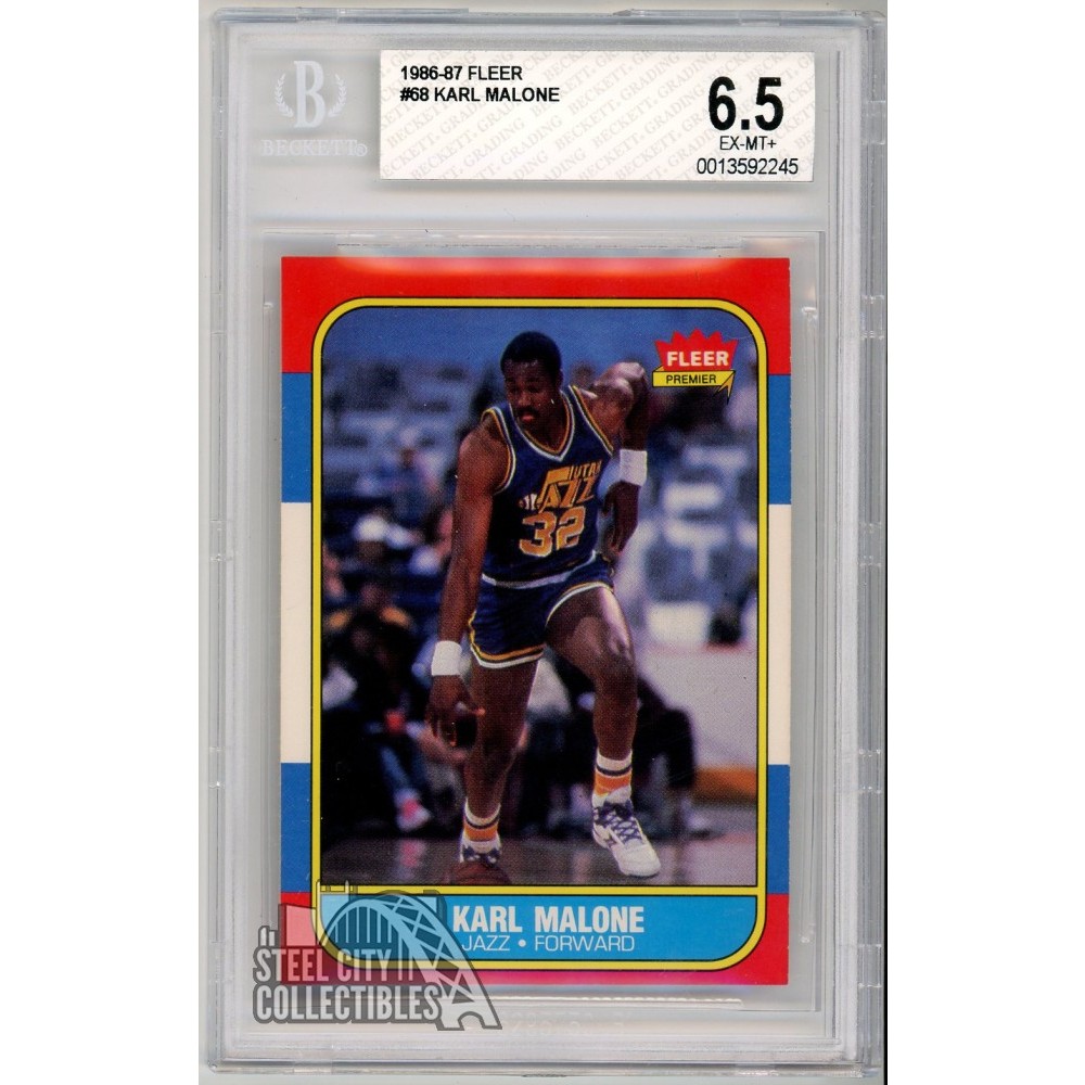 Karl Malone 1986-87 Fleer Rookie Card #68 BGS 6.5 EX-MT+ | Steel