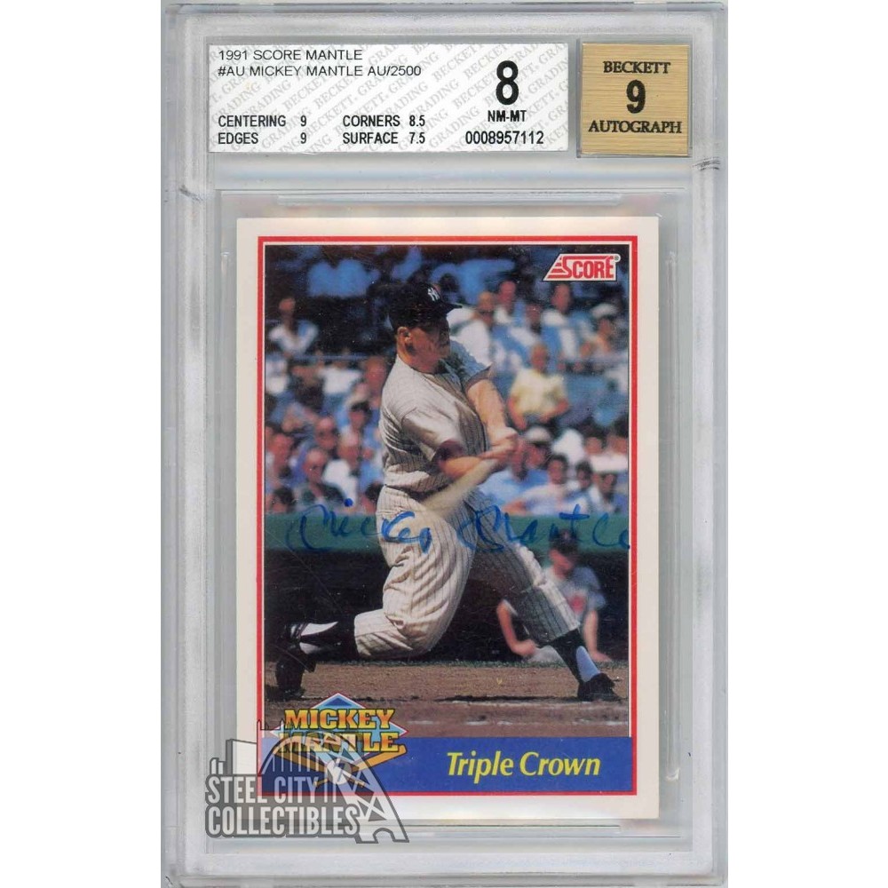 Mickey Mantle 1991 Score Triple Crown Autograph Card #2 142/2500 BGS 8 AUTO  9 | Steel City Collectibles